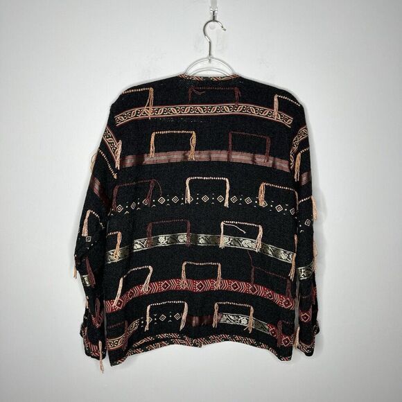 Flashback Jacket Womens Medium Black Knit Boho Tassel Western Intricate Vintage - Picture 5 of 13